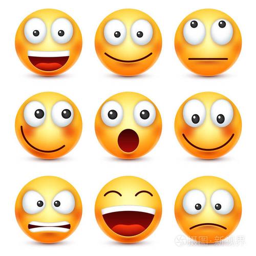 面带笑容表情图标集黄色的脸与情感面部表情3d的真实表情悲伤快乐愤怒