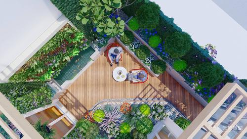 本项目为顶楼大平层露台花园客户想打造一个绿意包围的空中花园可