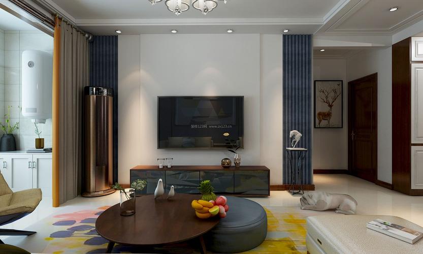2022简易现代客厅石膏板电视墙装修设计图装信通网效果图