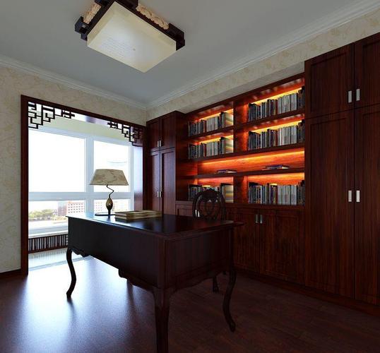 中式风格二居室书房书柜装修图片效果图