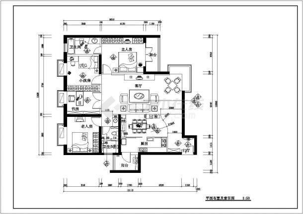 某四室两厅两卫户型私家住宅室内装修设计cad全套施工图标注详细
