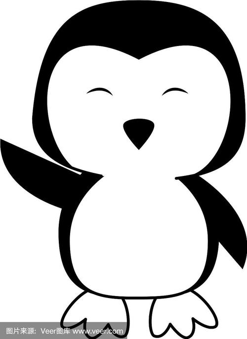 可爱的企鹅动物卡通黑白