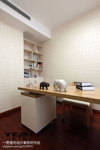 现代风格书房背景墙装修设计功能区木地板潮流混搭功能区设计图片赏析