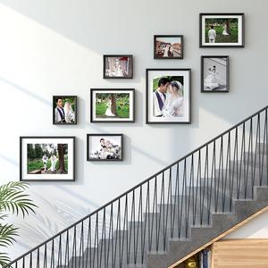 楼梯实木照片墙面装饰创意相框挂墙定制组合家庭墙上相片墙免打孔
