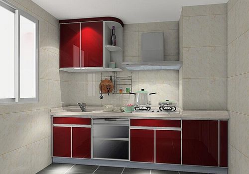 厨房红色橱柜现代三居装修效果图