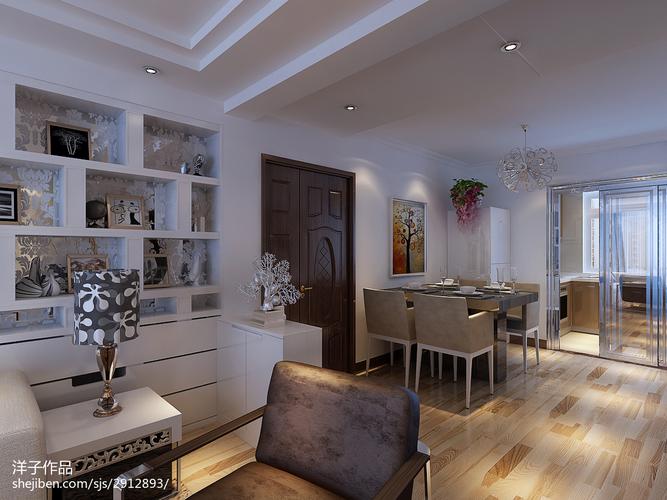 长方形客厅厨房橱柜设计餐厅房间一体设计效果图