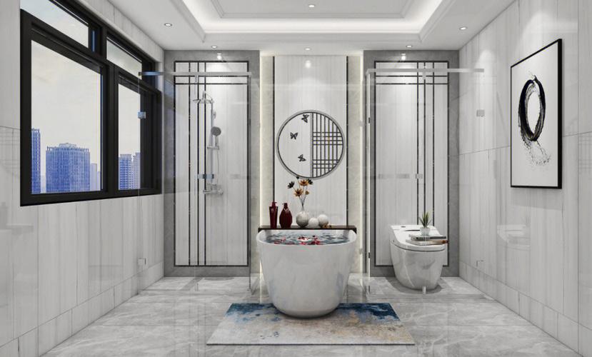 典雅的瓷砖结合中式柔美的元素诠释东方美卫生间设计