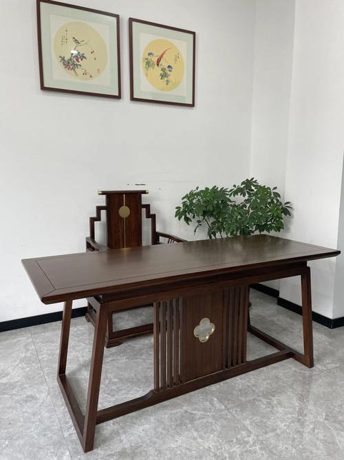 新中式乌金木书桌茶桌两用