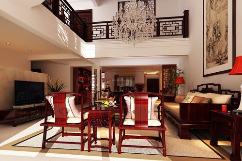 新中式室内客厅红木沙发背景墙装修效果图