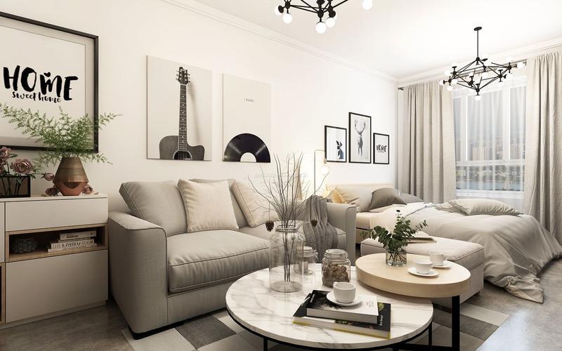 2022现代公寓家居卧室客厅一体设计装修效果图