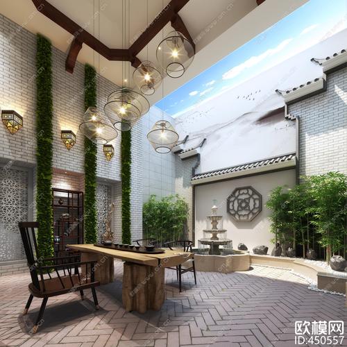 新中式庭院茶室3d模型