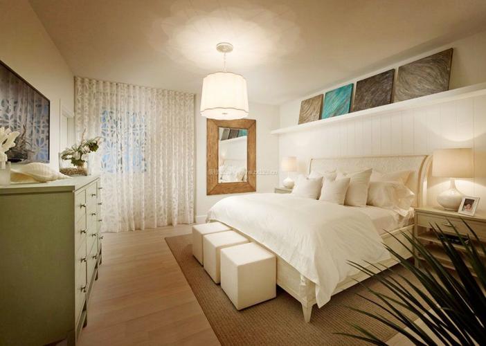 简约时尚风格长方形的卧室摆放床图装信通网效果图