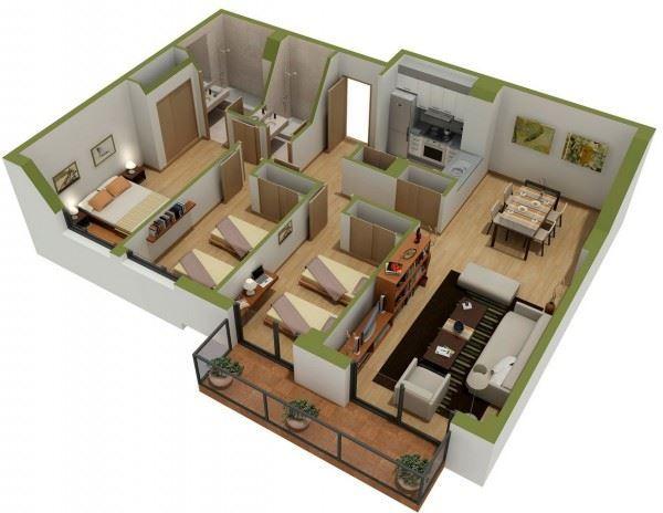 25个三居室户型装修3d布局效果图