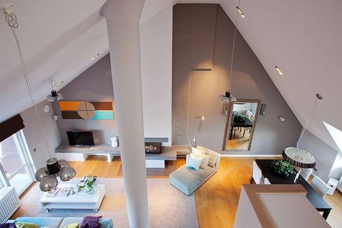 现代简约风格跃层三室一厅客厅沙发茶几装修效果图