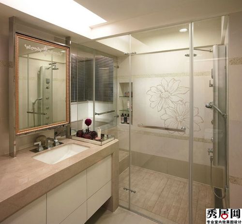 卫生间洗手台旁侧一分为二淋浴隔断设计图简约式风格厕所洗手台搭配