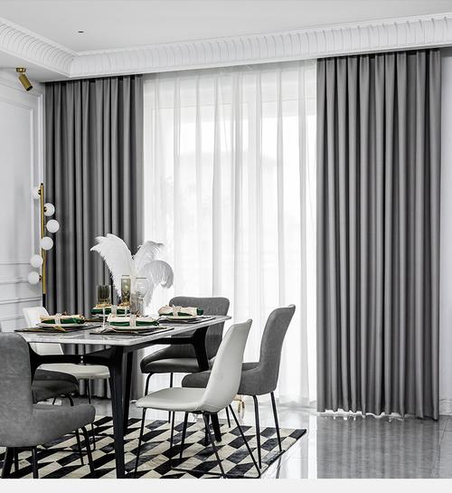 窗帘遮光年新款卧室客厅隔音挂钩式纯色灰色防光遮阳布全遮光精纺缎