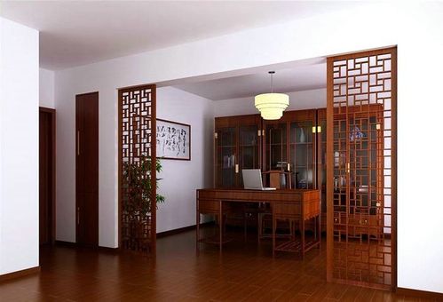 中式古典三居室书房屏风储物柜装修效果图欣赏
