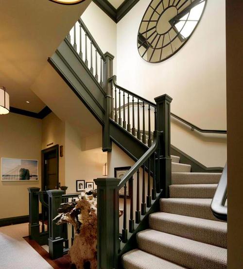 空间扶手走廊别墅楼梯美式风格过道装修图片效果图