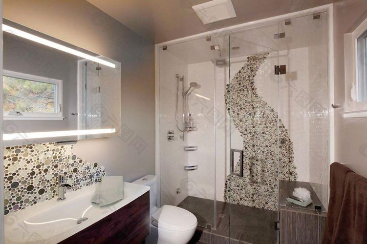 小卫生间淋浴房创意背景墙效果图装饰装修素材免费下载图片编号