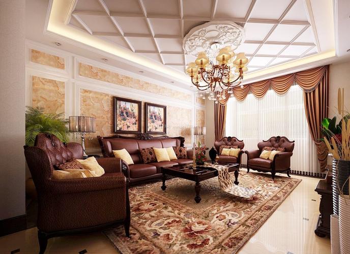 欧式别墅客厅沙发背景墙装修设计效果图片