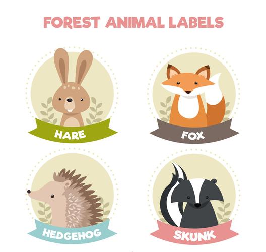 4款可爱动物标签矢量素材