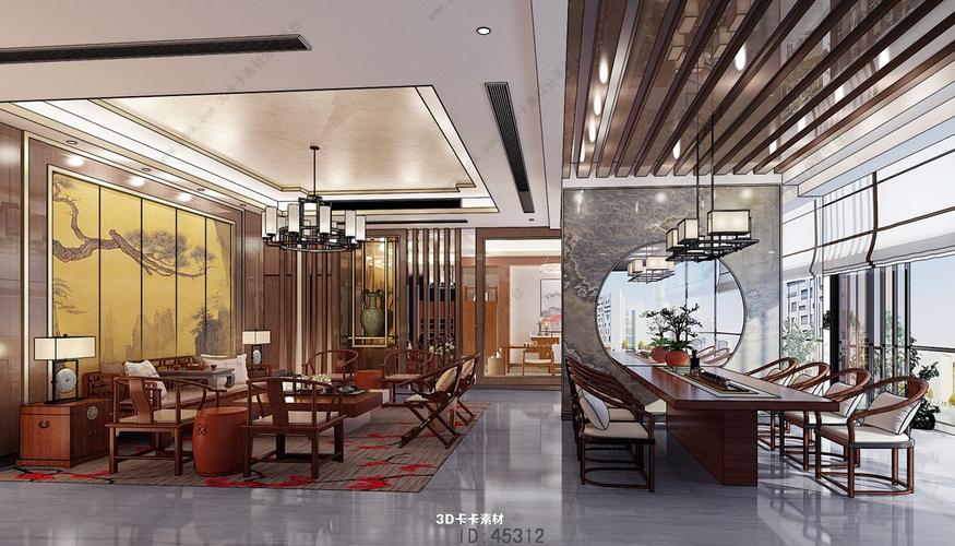 中式客厅茶室装修效果图3d模型下载