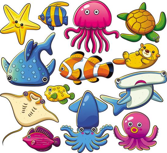 卡通可爱海洋动物01矢量素材