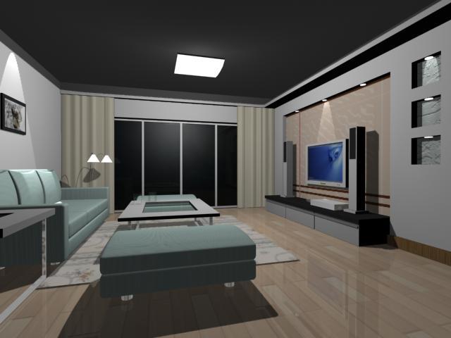 客厅3d模型材质和渲染图.