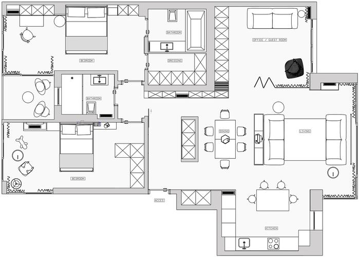 日式简约三居室室内设计方案平面图