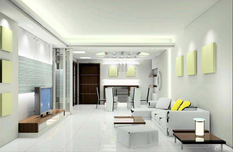 80平米客厅白色瓷砖样板间设计图