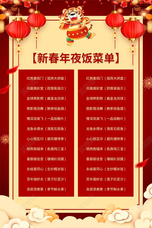 红色喜庆大气灯笼新春年夜饭菜单海报设计春节菜单