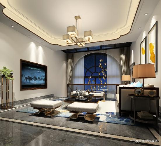 新中式风格自建房大气豪华客厅中式现代客厅设计图片赏析
