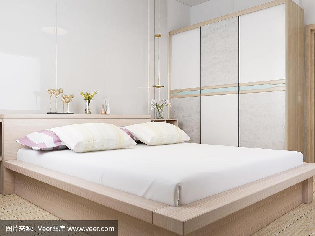 3d效果图优雅现代的卧室设计大床配大衣柜