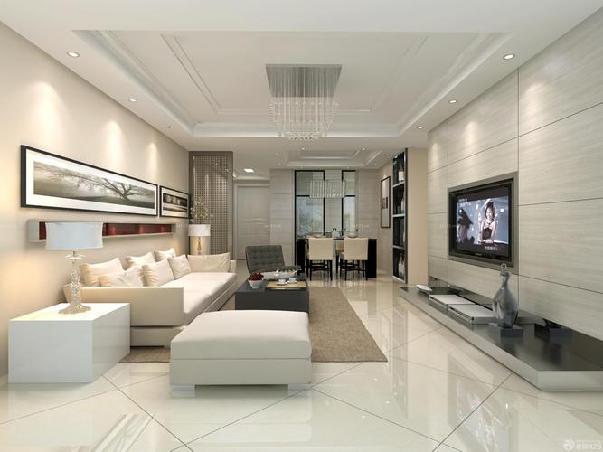 经典现代风格客厅米白色瓷砖装饰效果图