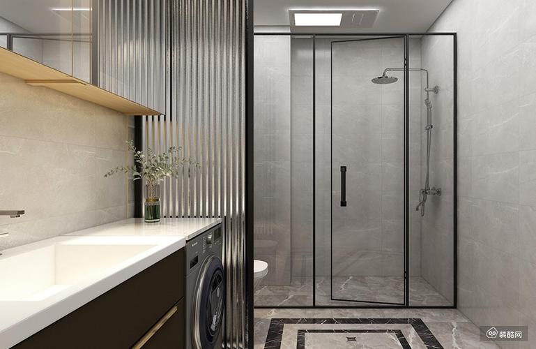 卫生间干湿分离采用极窄边框玻璃门隔开淋浴区的同时增强空间通透性