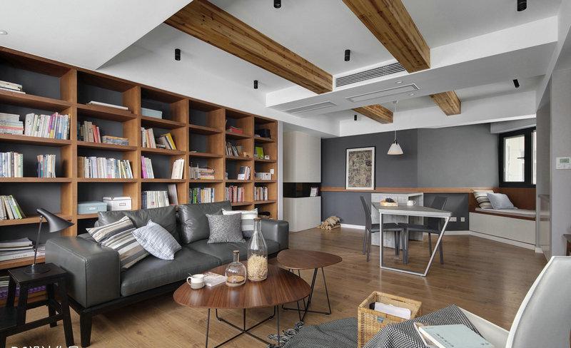 新中式家庭书房兼会客厅一体装修效果图