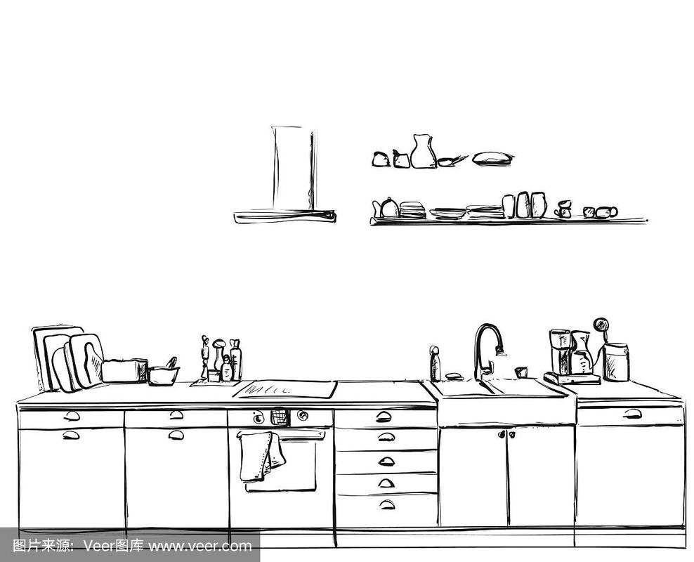 厨房家具素描手绘橱柜