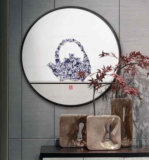立体实物装饰画青花瓷片现代新中式壁画客厅玄关挂画软装设计新品5折