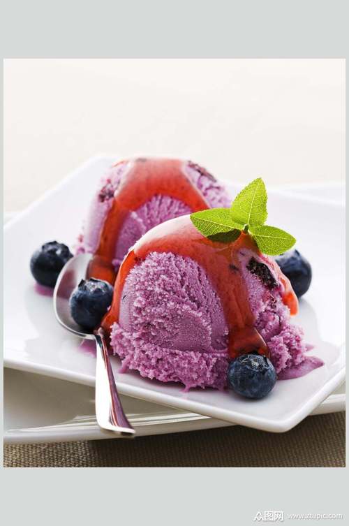蓝莓冰淇淋饮食品图片