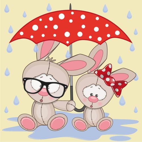 雨伞下可爱卡通动物兔子矢量图素材