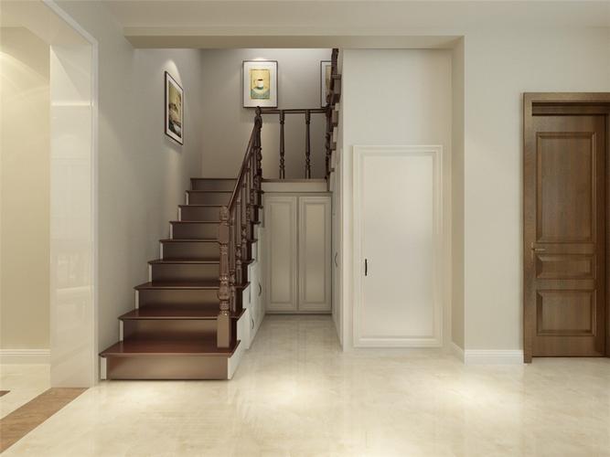 楼梯应业主要求选用了木质楼梯楼梯下作为储藏间实现空间的合理利用