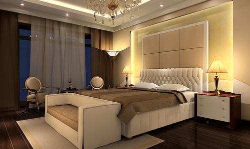 现代风格卧室灯光运用暖色调.室内空间大方舒适.