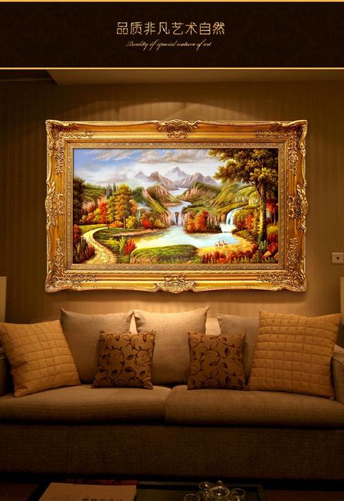 手绘油画聚宝盆欧式风景沙发背景墙挂画客厅装饰画山水画风水靠山
