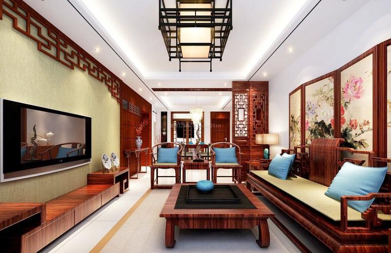 新中式风格装饰元素客厅实木家具装信通网效果图