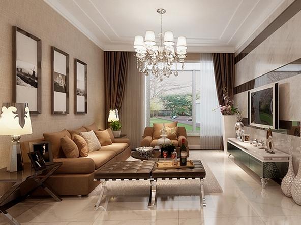 天津保利香槟国际现代简约二居室装修效果图97平米5万装修设计案例