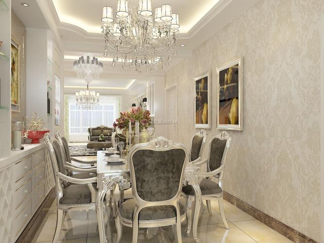 简约欧式风格家庭室内饭厅设计效果图