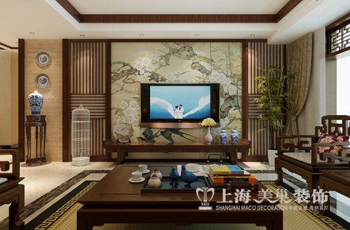 家属院装修效果图新中式风格设计客厅样板间电视背景墙设计效果图