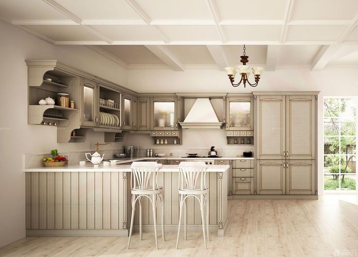 2020国外别墅欧式开放式厨房整体橱柜效果图