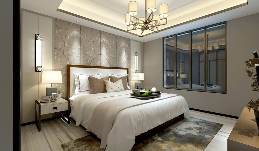 新中式风格卧室床头背景墙装修效果图