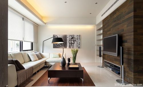 简约风格客厅实木电视机背景墙设计效果图